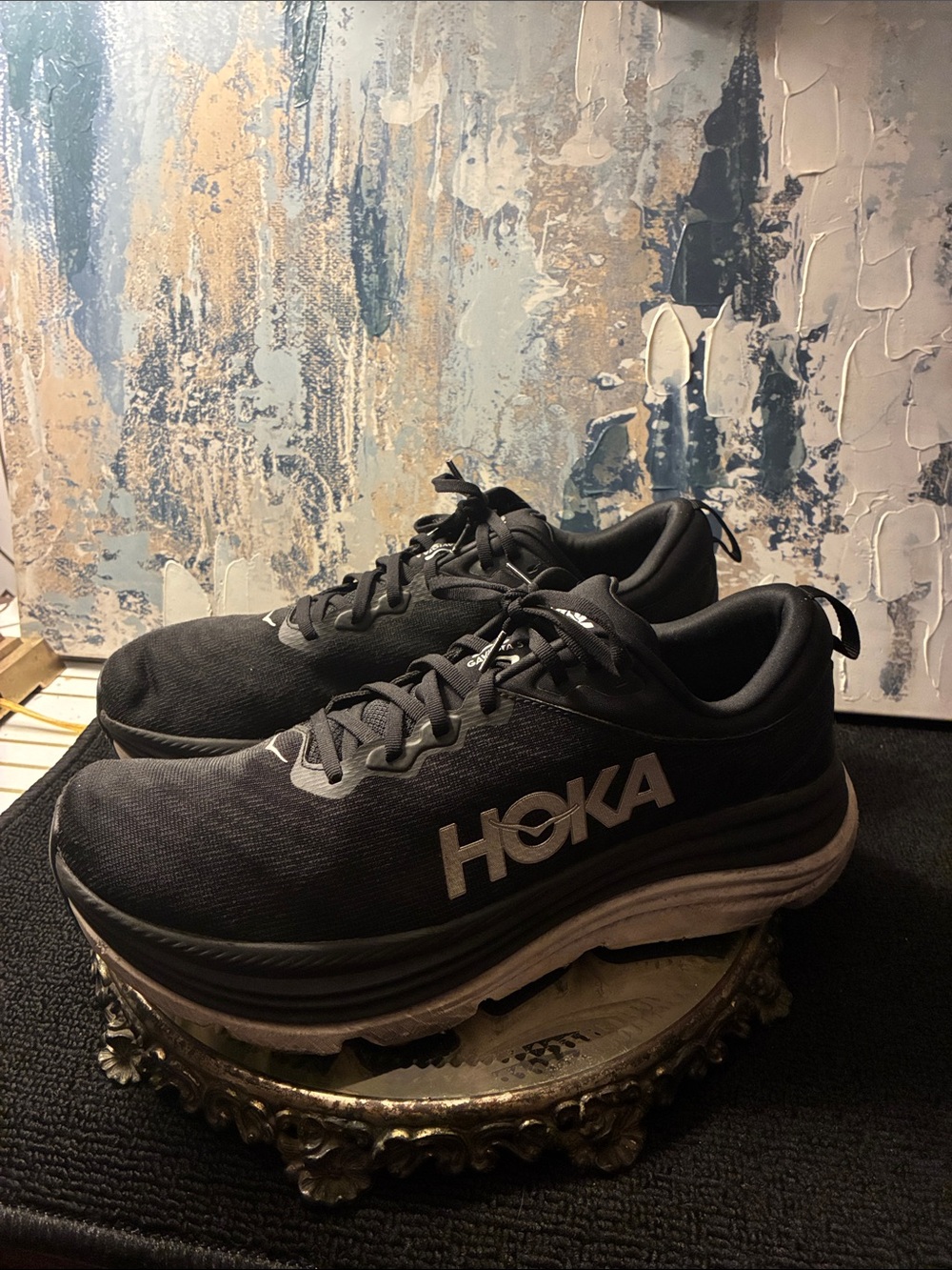 Genuine HOKA Gaviota 5 Men's Black Athletic Running Shoes White Logo Size 13 D
